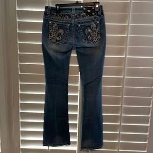 Miss Me jeans, black and rhinestones on pockets, boot cut, Size 29